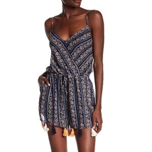 Very J Tassel Trim Floral Print Romper